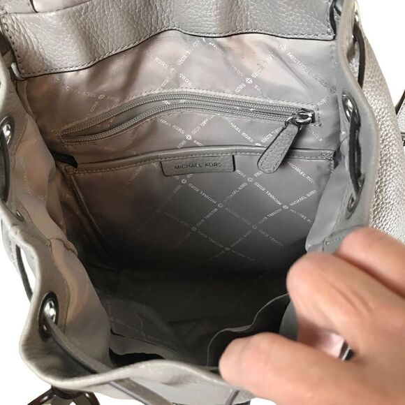 Michael Kors Riley rhinestone studded gray pebble drawstring leather backpack - Picture 8 of 14